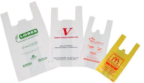 several plastic bags with logos