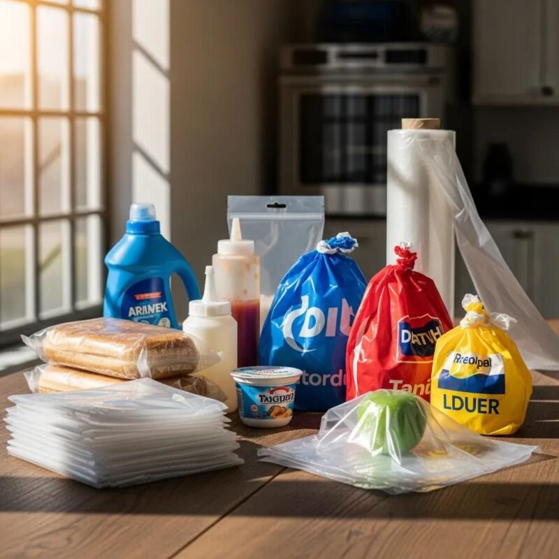 LDPE products including flexible packaging and grocery bags highlighting versatility in applications