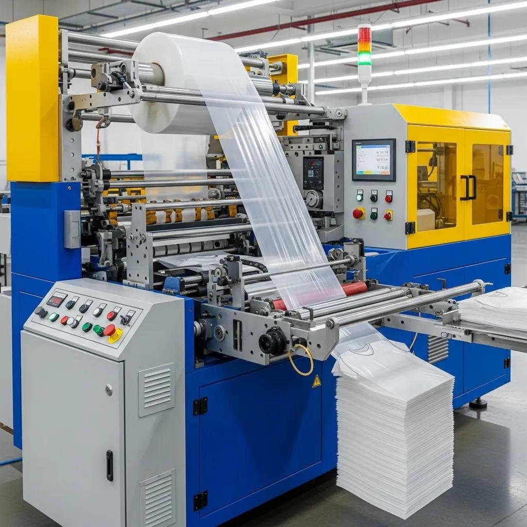 modern plastic bag making machine producing t shirt style bags 77dc8466 5f93 4525 afa5 26bfdb03f94c